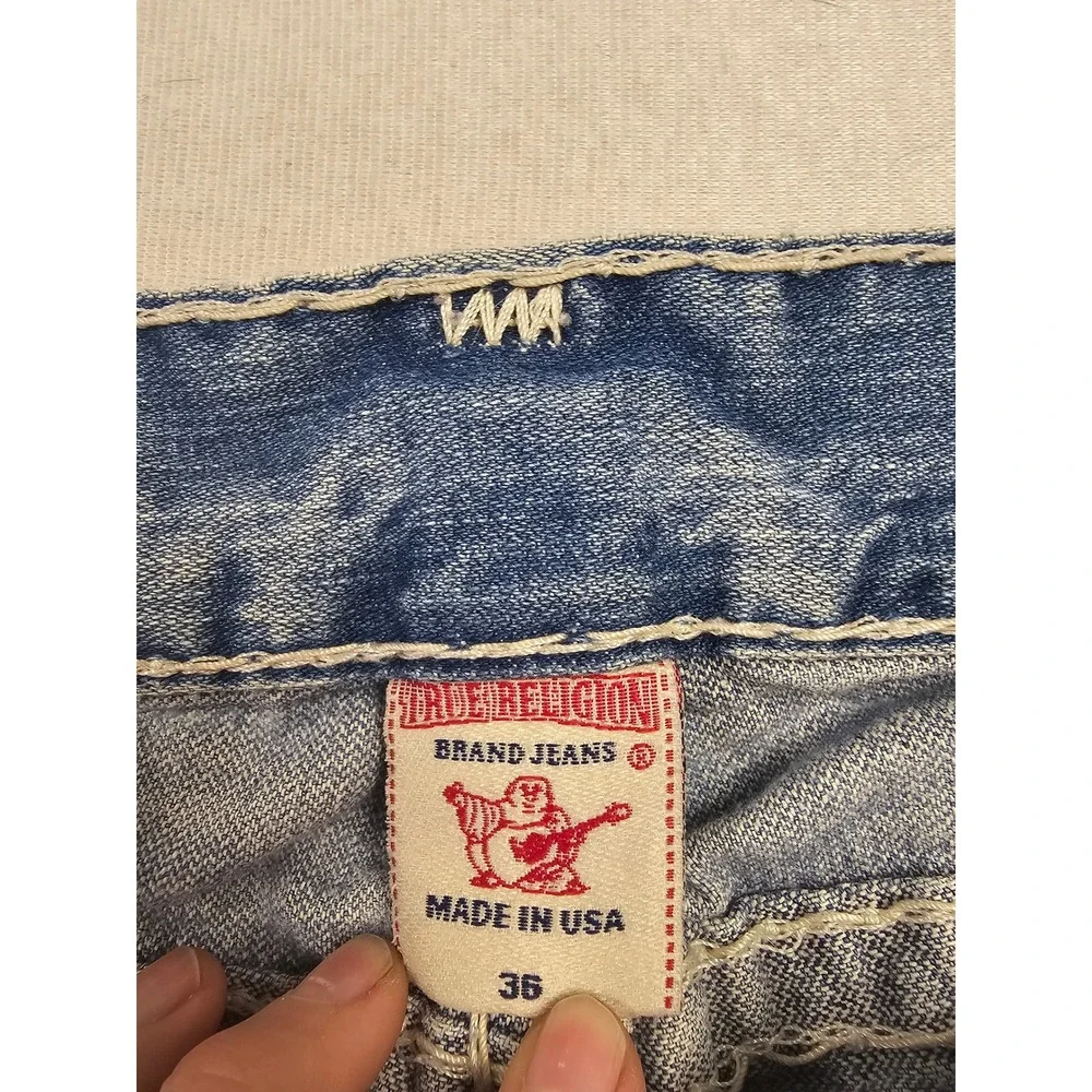True Religion Ricky Super T Jeans Mens 36 Light Wash Straight Leg Distressed USA